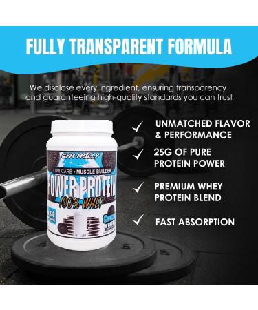 Gym Molly Power Protein Powder 100% Whey Protein 25g of Protein 5.5g BCAAs Fast Absorbing - Ready to Give You Fuel Around The Clock - 2lbs Cookies & Cream Flavored - Buy Online on GoSupps.com