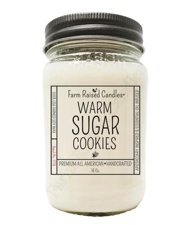 Warm Sugar Cookies Candle 16 Ounces - 80+ Hour Burn - All American Handcrafted - Farm Raised Candles - Plant-Based - 100% Natural USA Farmed Soy Wax. Gift Wrap Ready Box. Mason Jar. Vanilla