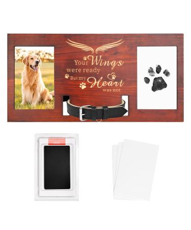 Pet Paw Print Kit Picture Frame with Collar Mount, Dog Paw Print Kit, Pet Memorial Gifts, Dog or Cat Memorial Gifts, Pets Sympathy Gift, Pet Memorial Pawprint Frame, No Mess Ink Pad for Pets, Cat Paw Print Kit