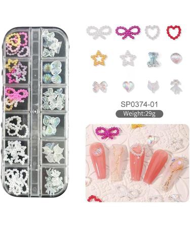 3D Nail Charms 2 Boxes Multi-Shape Black White Aurora Bows Heart Nail Art Charms Nail Pearls Bowknot Stars Shell Nail Rhinestones Gems for Nail Art Decoration DIY Crafts (E) - Buy Online on GoSupps.com