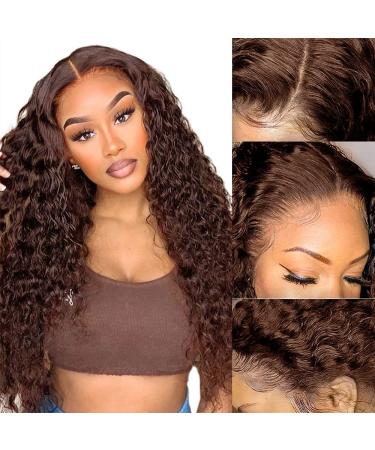 28 Inch Brown Curly Human Hair Wigs 13x4 Transparent Lace Front Wig Human Hair 180% Density Brown Lace Front Wig Human Hair Pre plucked with Baby Hair Brown Human Hair Wigs for Black Women ( Brown Color with Five gifts) ...