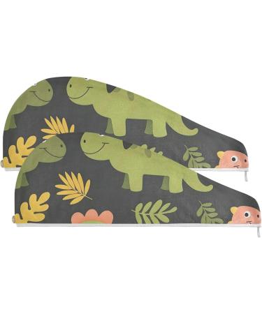 Dinosaur Hair Towel 2 Pack - Super Absorbent Quick Dry Hair Turbans for Women & Girls - Buy Online on GoSupps.com