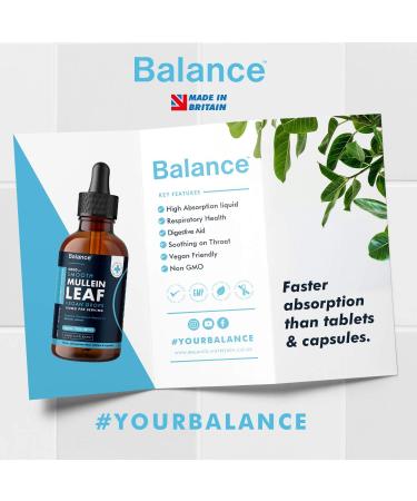 Balance Mullein Leaf Liquid Drops - 60ml for 2 Month Supply - High Strength - Vegan - 60 Servings - Premium Mullein Leaf Extract - 6 000mg per Bottle - Sublingual for Fast Absorption - Made in UK 60 ml (Pack of 1) - Buy Online on GoSupps.com