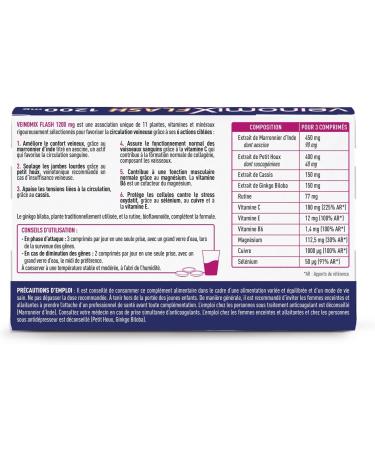 GRANIONS Veinomix Flash 1200 mg: venous circulation heavy legs hemorrhoids - Plants (horse chestnut small holly) vitamins minerals - 30 flash release tablets made in France - Buy Online on GoSupps.com