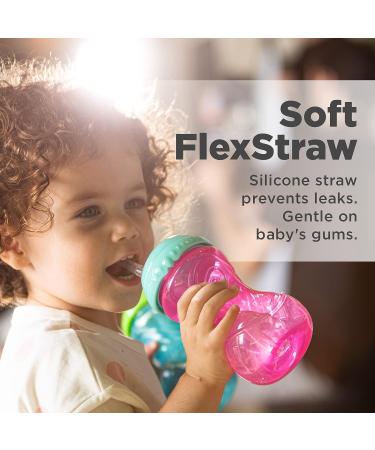 Nuby 3 Piece Girl No-Spill Easy Grip Cup with Flex Straw, 10oz, Clik It Lock Feature - Buy Online on GoSupps.com