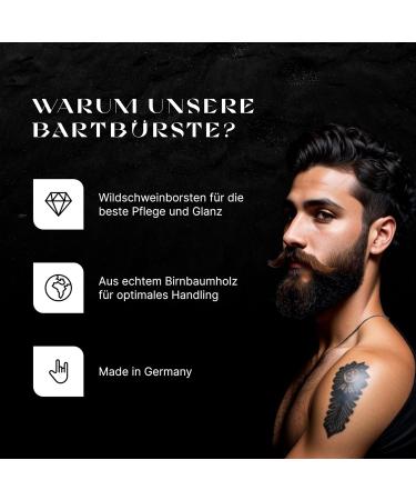 Barteitzeug Bartbrush - Gro (9.5 x 5cm) | Wild Boar Bristles & Pear Tree Wood | Daily Beard Care for Soft Smooth Beards - Buy Online on GoSupps.com