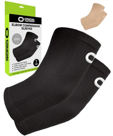 Elbow Brace Compression Sleeve (1 Pair) - Instant Arm Support Elbow Sleeves for Tendonitis, Arthritis, Bursitis, Golfers & Tennis Elbow Brace, Treatment, Workouts, Weightlifting, Pain Relief, Recovery Medium (11.0-12.5") E