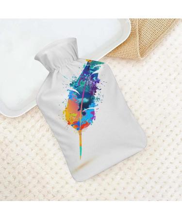 Colorful Feathers Hot Water Bottle with Plush Cover - Hand Warmer for Adults & Children | 26.5x15.3cm - Buy Internationally! - Buy Online on GoSupps.com