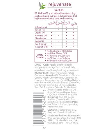 Eniva Premium Rejuvenate Natural Therapy Cream - Anti-Aging Face Neck & Chest Cream for Smoother Skin & Wrinkle Reduction (6 oz) - Shop Internationally - Buy Online on GoSupps.com