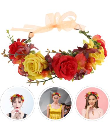 Lurrose Orange Headband Flower Wreath Autumn Theme Garland Headdress Wedding Head Hoop Bridal Hair Decoration Simulation Rose Hair Hood Womens Headbands - Buy Online on GoSupps.com