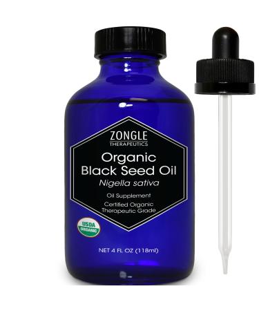 Organic Black Seed Oil Cold Pressed for Hair Face Immune Support 100% Pure Black Seed Oil by Zongle Therapeutics 4 OZ