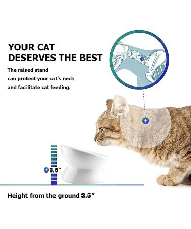 Elevated Tilted Ceramic Cat Bowl for Food & Water - Anti-Vomiting, Reduce Neck Strain - White - Buy Online on GoSupps.com