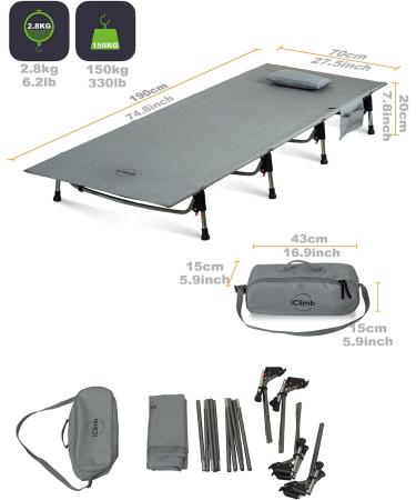 iClimb Folding Cot: Super Easy Assemble, Ultralight, Heavy Duty with Carry Bag - Brown | Ideal for Camping and Backpacking - Buy Online on GoSupps.com