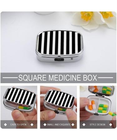 Stylish Black & White Stripe Pill Box - 2 Compartment Medicine Organizer | Portable Decorative Metal Case for Pocket or Purse - Buy Online on GoSupps.com