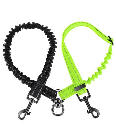 NASJAC double dog leash no tangling 360 rotatable splinter double linen for two dogs adjustable shock-damping bungee-reflecting leash for dogs small medium and large running training 2-color version (for XS/s+s+s) black+fluorescent green