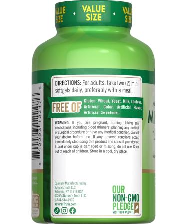 Nature's Truth Fish Oil Omega 3 | 1340 mg | 200 Mini Softgels | Burpless Lemon Flavor Pills | Non-GMO & Gluten Free Supplement - Buy Online on GoSupps.com