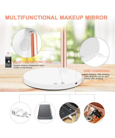 LED Vanity Makeup Mirror with Bluetooth & Smart Touch | 3 Color Dimmable & USB Rechargeable | 45 Rotatable Design (White) - Ideal for Makeup Desk - Buy Online on GoSupps.com