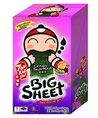 Big Crispy Seaweed Snack Sheets by Tao Kae Noi | Japanese Sauce Flavor Thai Seaweed Chip | Healthy Nori Snacks for Kids and Adults | 12 Individually Wrapped Sheets per Box, 3.2g each