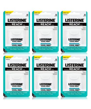 Listerine Cool Mint Interdental Floss Bundle | Effective Plaque Removal, Teeth & Gum Protection | Shred-Resistant, Fresh-Breath Feeling, PFAS Free | 55 Yards, 6 Pack 6 Count (Pack of 1)