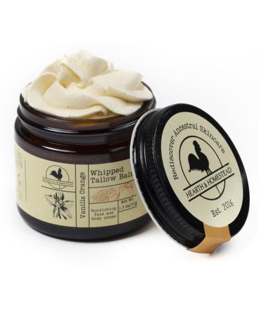 Hearth and Homestead: Handmade Whipped Tallow Balm (Vanilla Orange) - Organic Body Butter with Infused Olive Oil for Eczema Rosacea Baby - 1.3 oz