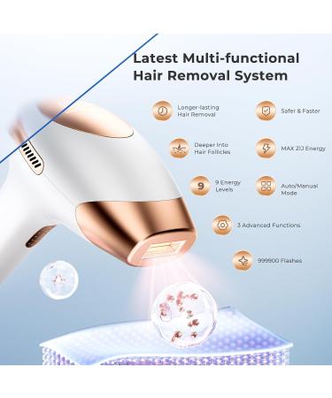 LUBEX 21J Laser Hair Removal Device - 3-in-1 IPL System for Women/Men - 9 Energy Levels - 999,900 Flashes - Perfect Hair Removal for Legs, Bikini, Face - Gold - Buy Online on GoSupps.com