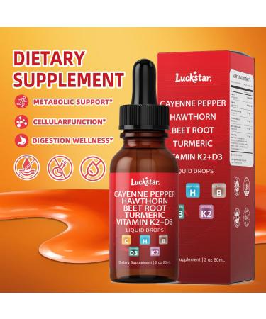 Muyfguo Cayenne Pepper Drops with Vitamin D3 K2 & Beet Root Powder | Daily Liquid Supplement for Active Lifestyle & Wellness | Metabolic & Circulatory Support Fast-Absorbing Vegan Formula - Buy Online on GoSupps.com