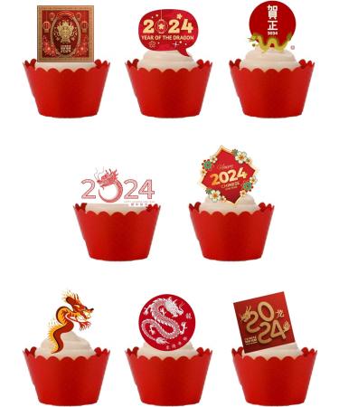 30 Stand Up Chinese New Year 2024 Year Of The Dragon Themed Edible Wafer paper Cake Toppers Decorations - Buy Online on GoSupps.com