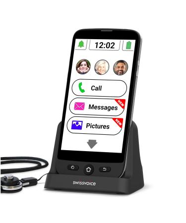 SWISSVOICE S510-C Senior Mobile Phones for Elderly with Lanyard and Charging Dock - Big Button Mobile Phone - Unlocked SIM Free Easy Smartphones for Seniors - SOS button. S510-M + Dock