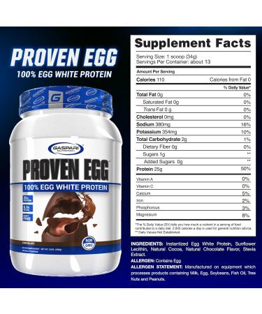 Shop Gaspari Nutrition Proven Egg - 100% Egg White Protein 25g Protein Keto Friendly Dairy & Soy Free - Chocolate (1lb) - International Shipping Available - Buy Online on GoSupps.com