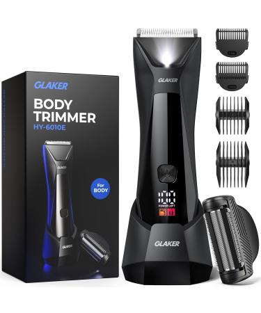 GLAKER Ball Trimmer Men 2-in-1 Body Shaver Pubic Hair Trimmer for Men Manscape Groin Trimmer Body Hair Trimmer Ball Shaver Body Groomer Dual-Head Ceramic Trimmer & Foil Blades IPX7 Waterproof (Black)