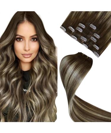 Laavoo clip in Extensions real hair brown ombre remy hair extension real hair clip balayage dark brown blond blond 55cm double tresse extensions real hair clip in brown smooth 70g 5 pieces #4/27/55cm-70g 3.1 #4/27/4