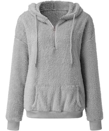 Bigfanshu Women's Sweaters Fashion Long Sleeve with Cap Double-Sided Plush Zipper Sweatshirt Blouse Gray - Buy Online on GoSupps.com