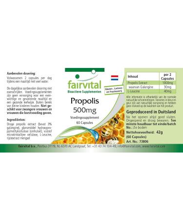 Fairvital | Propolis Extract 500mg - 60 Capsules - 1000mg per daily dose - normalized to 3% galangin - natural propolis - Buy Online on GoSupps.com