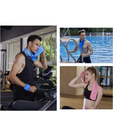 Trancoo 2 Pack PVA Cooling Towel Set - Instant Chill Scarf for Gym, Running, Golf - Sweat Rags for Workout - 33x7.85 Perforated Neck Wrap - Blue+Grey - Buy Online on GoSupps.com