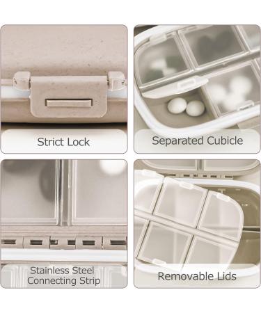 Travel Pill Organizer - 8 Compartment Portable Pill Case for Pocket Purse - Beige - Buy Online on GoSupps.com