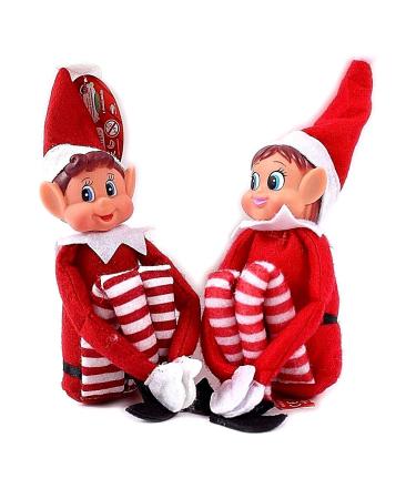 GLOW Wholesale Elfie (Boy) and Elvie (Girl) Set Fun and Playful Elves Behavin' Badly Figure with Soft Body and Vinyl Face-Set of 2 Red