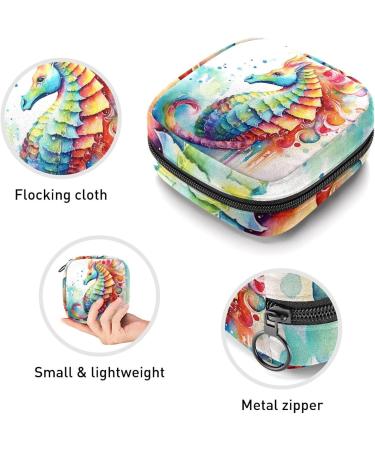 Watercolor Seahorse Sanitary Napkin Storage Bag - Portable Period Pouch for Women & Teens | Multi-colored - Buy Online on GoSupps.com