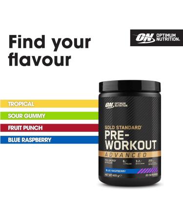 Optimum Nutrition Gold Standard Pre-Workout Advanced Powder - Blue Raspberry Flavour | Energy Booster with L-Citrulline, Beta-Alanine, Caffeine, Vitamins B12 & B6 | 20 Servings (420g) - Buy Online on GoSupps.com
