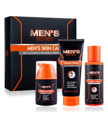 Mens Facial Skin Care Set Men's Skincare Gift Set Brighten Skin Care for Men Moisturizing Long Lasting Oil Control Mens Facial Skin Care Kit Includes Mens Face Wash Face Toner & Mens Face Moisturizer