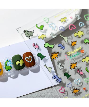 1 Sheet Dinosaur Nail Stickers 5D Dinosaur Heart Nail Art Decals Self-Adhesive Embossed Animals Nail Stickers Cute Nail Art Supplies Cartoon Dinosaur Nail Accessories for Women DIY Manicure Decoration