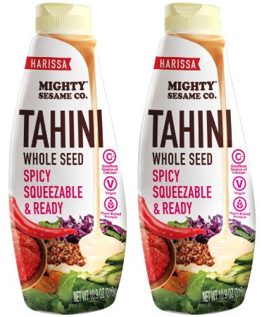 Mighty Sesame Co. Harissa Tahini, Spicy Chili Squeezable & Ready Sesame Paste, 10.9oz (2 Pack) Whole Seed, Gluten Free, Vegan, Non GMO, Keto Friendly, Kosher