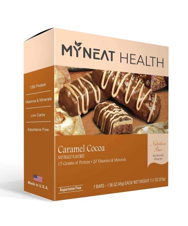 My Neat Health Meal Replacement Bar, HIGH Protein Nutrition Bar, HIGH Fiber, LOW Calories, KETO friendly, On-the-go, Weight Loss Food Bar, 7/Box - (Caramel Cocoa)