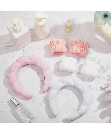 6 Pcs Spa Headband Wrist Washband Set - White Pink Makeup Face Wash Wristbands for Women Girls - Buy Online on GoSupps.com