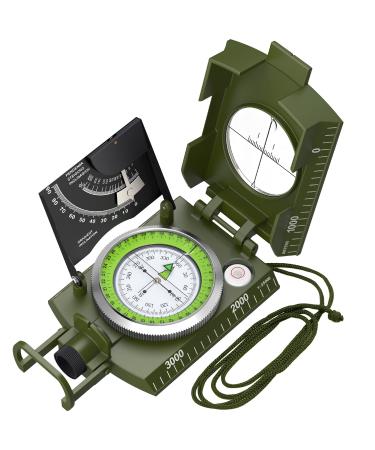 Proster IP65 Hiking Compass with Sighting Clinometer Professional Military Compass Metal Camping Compass Waterproof with Carry Bag for Camping Hunting Hiking Geology Activities ArmyGreen Compass