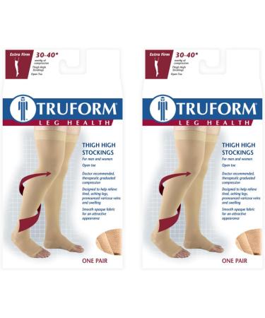 Truform Compression 30-40 Mmhg Thigh High Open Toe Dot Top Stockings Black X-Large 2 Count - Buy Online on GoSupps.com