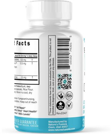 Nature's Fusions NMNH with Piperine & Quercetin - Boost NAD+ with Dihydronicotinamide Mononucleotide (30 Capsules) 30 Count (Pack of 1) - Buy Online on GoSupps.com