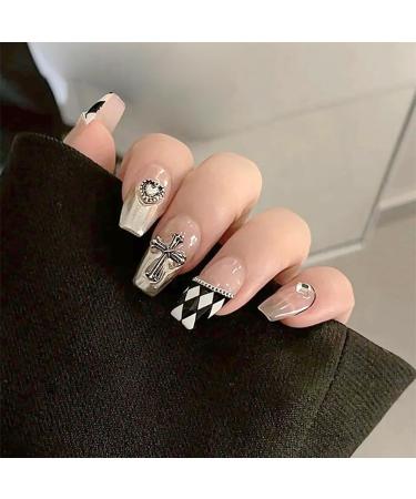 Ruzister 75-Piece 3D Nail Charts - Gothic Retro-Punk Metal Nail Art Charms - Silver Cross & Heart Decorations for Manicure - Buy Online on GoSupps.com