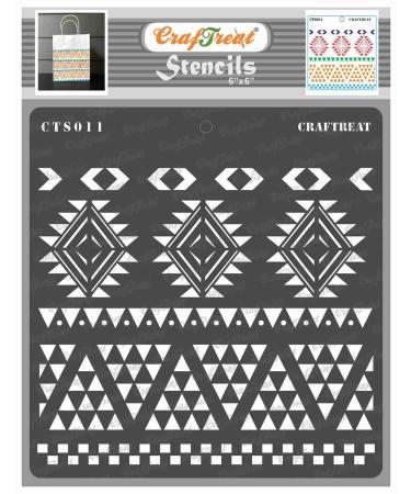 CrafTreat Tribal Stencils for Painting on Wood  Wall  Tile  Canvas  Paper  Fabric and Floor - Aztec Borders - 6x6 Inches - Reusable DIY Art and Craft Stencils - Border Design Stencils Aztec Borders 6X6