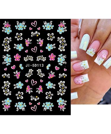 JMEOWIO 3D Embossed Flower Nail Art Stickers Decals Self-Adhesive 5D Spring Summer Floral Petal Colorful Nail Supplies Nail Art Design Decoration Accessories 4 Sheets - Buy Online on GoSupps.com