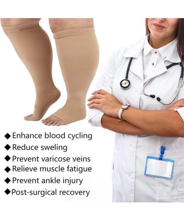 Toe-Free Compression Stockings - Oversize 4-7XL Wide Calf Unisex Knee-High 20-30 mmHg Support Socks - Soft & Comfortable Beige - Buy Online on GoSupps.com